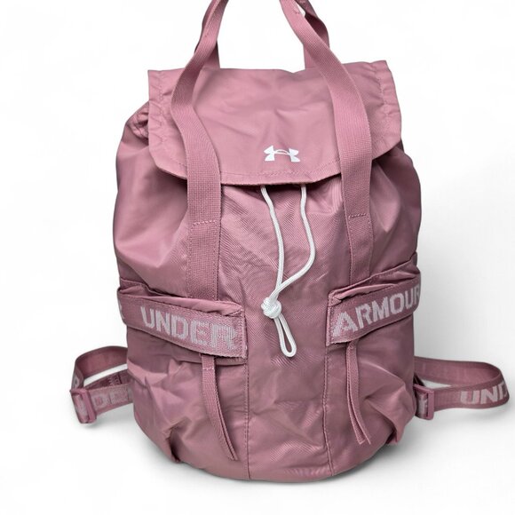 Under Armour Favorite Back Pack Women's Pink Cinch Flap Canvas Strap Spell Out - Picture 2 of 8